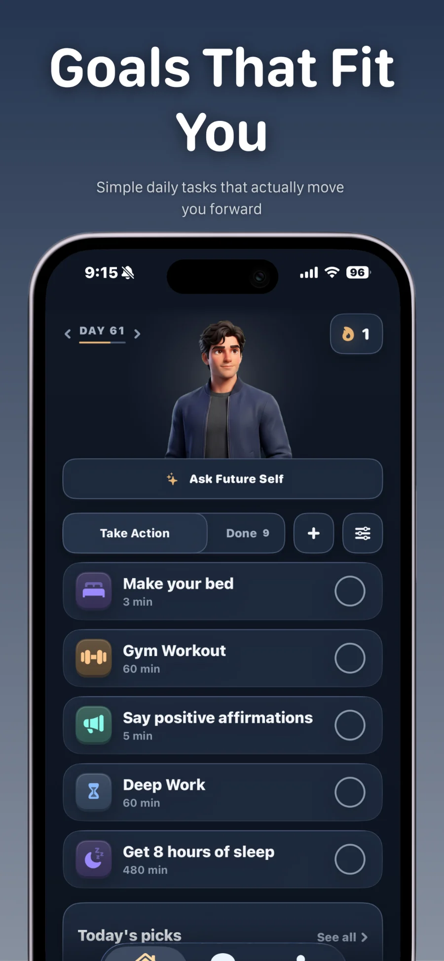 Goals That Fit You: Day 61 with today's actions, from making your bed to deep work and eight hours of sleep